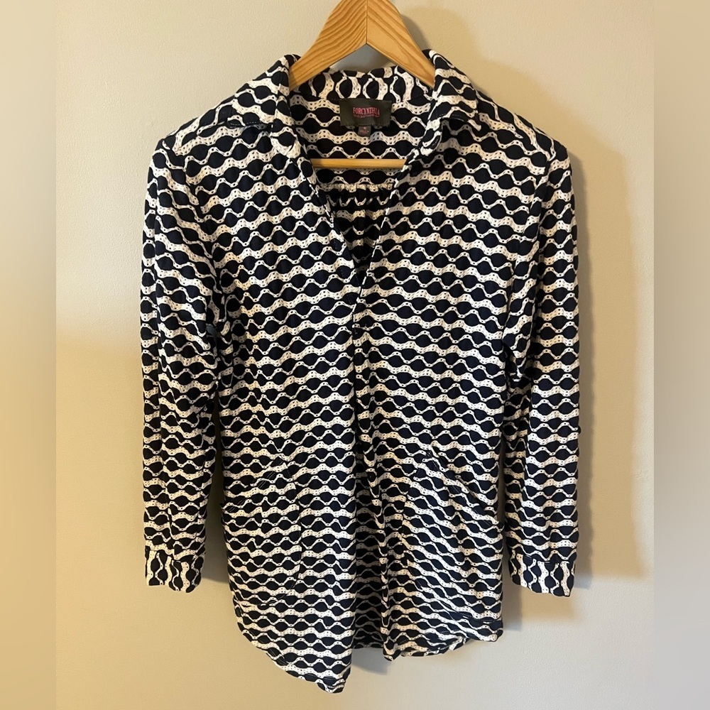 ForCynthia Beachwear Womens Collared Swim Cover Up Dress Blue White Small